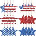 Vercraft 24 Pcs 4th of July Star Ornament for Tree 250th Anniversary Decor Wooden Independence Day Red White Blue Tree Decor Patriotic Hanging Ornaments for Memorial Day Party Home Office Decoration