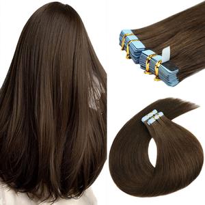 18 Inch Tape in Hair Extensions - Invisible Straight Human Hair for Women, 20 Pcs/50g Seamless Skin Weft, #4 Chocolate Brown Real Hair Extension Tape Ins