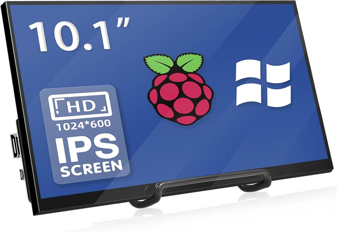 10.1 Inch Raspberry Pi Screen 1024x600 HDMI Monitor IPS Screen Display Secondary Monitor Extend Monitor for Raspberry Pi 5/4/3/2/Zero/B/B+ Win11/10/8/7, (Non-Touch), Driver Free