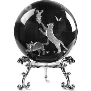 2.3in 3D Cat Glass Ball with Stand Cat Lover Gifts for Home Decor Gift for Women Men