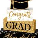 Cinnvoice 4 Pcs Graduation Table Decor 2026 Congrats Grad Centerpiece Class of 2026 Wood Sign Graduation Tiered Tray Decor Farmhouse Congratulate Gifts for Home Shelf Party Decorations(Black Gold)