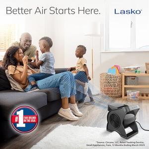 Lasko Portable Utility Fan, 12 289 CFM Pivoting High Velocity Air Mover Blower Fan, 3 Speeds, 2 Accessory Outlets 120V, Black, U12104