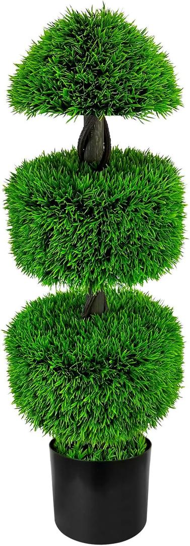 Artificial Boxwood Ball Tree 33.5'', Fake Triple Ball Boxwood Trees Potted Plants for for Front Porch Home Wedding Office Living Room House Garden Indoor Outdoor Decor