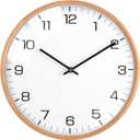 Driini Analog Dome Glass Wall Clock (12") - Wood Frame with White, Modern Face - Battery Operated with Non Ticking Hands - Large Decorative Clocks for Classroom, Office, Living Room, or Bedrooms.