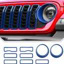 Blue Grill Inserts for 2024 2025+ Jeep Wrangler JL Grille Cover & Headlight Cover Trim Accessories