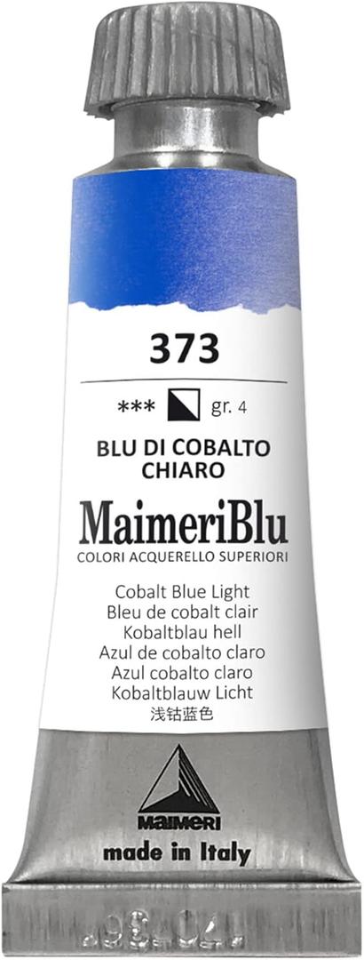 MaimeriBlu 12ml Single-Pigment Watercolor Paint - Cobalt Blue Light PB28 Professional Watercolor Paint - Lightfast and Transparent Watercolor Paint Tube for Artists