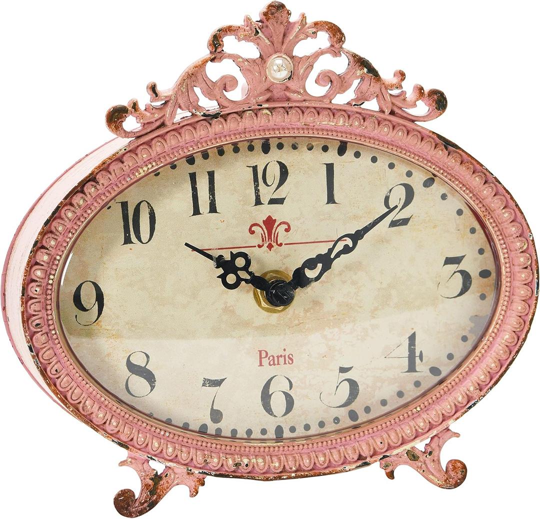 Creative Co-Op Decorative Antiqued Pewter Mantel Clock, Pink
