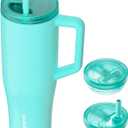 KISSKIND 40 oz Lumispin Tumbler with Handle and Hidden Straw, 100% Leak Proof Water Cup with Handle, Insulated Water Bottle for Travel, Mom, Nurse, Teacher, Student, Frosted Mint