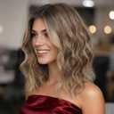 Ombre Light Brown With Blonde Short Wavy Wig for Women Lace Hairline Bob Style Synthetic Heat Resistant - Natural Appearance for Everyday Hairstyle 14 Inch