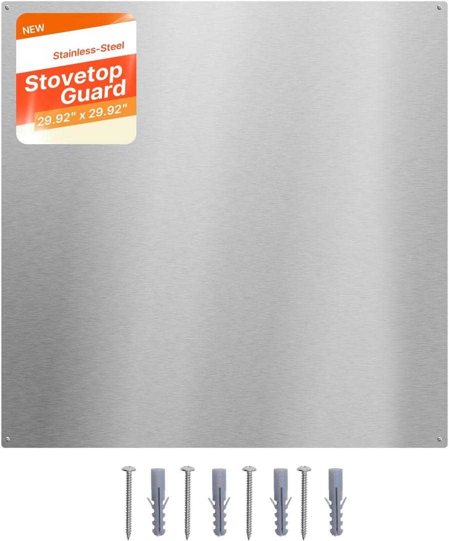 VEVOR 30" x 30" Stainless Steel Backsplash for Stove, Ultra Flat Splatter Guard, Wall Shield Range Hood Backsplash, Easy Clean Kitchen Wall Metal Panel, Pre-Drilled Holes for Easy Installation, Silver