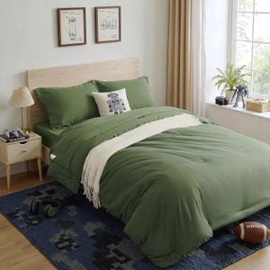 Anluoer Twin Comforter Set 5 Pieces, Olive Green Bed in a Bag with Sheets, All Season Bedding Sets with 1 Comforter, 1 Pillow Sham, 1 Pillowcase, 1 Flat Sheet, 1 Fitted Sheet