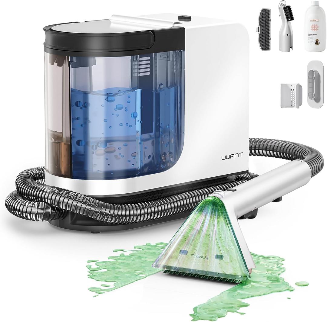 uwant Portable Carpet Cleaner with Steam& Heating System 18Kpa Powerful Suction Carpet Cleaner with 4 Cleaning Tools& Solution 2 in 1 Upholstery Steam Cleaner (Standard 12Kpa)