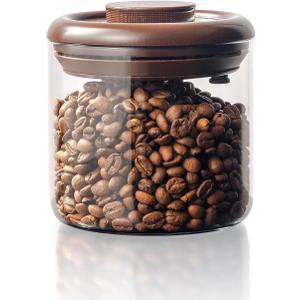 Borosilicate Glass Coffee Jar 600 ml  Pop Top Airtight Coffee Canister with CO2-Release Valve, 7 Oz Coffee Container for Ground Coffee, Brown