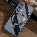 JUESHITUO Official Titanium for Samsung Galaxy S24 Case with Camera Lens Protector [Compatible with Magsafe] [Metallic Glossy Soft Bumper] Diamond Clear Stylish Case for Galaxy S24-Black Titanium