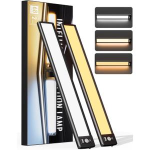 Under Cabinet Lighting with LED Numeric Display,3 Color Temps&Dimmable Lights, Under Counter Lights for Kitchen,Wireless Motion Sensor Light Indoor, Stick-On Magnetic Closet Light(Black-2 Pack) (10 inches)