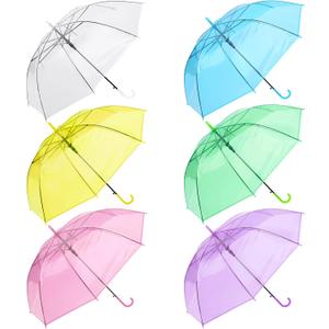 Clear Umbrella Bulk,Cute Colorful Transparent Stick Rain Umbrellas Windproof Waterproof with J Hook Handle for Wedding Guests Bride Groom Photography Daily Use Family Friend Gift (6, clear 6 colors)