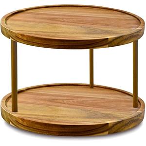 10" Two-Tier Acacia Wood Lazy Susan Organizer Kitchen Turntable for Cabinet Pantry Table Organization