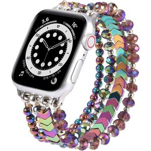 MOFREE Beaded Bracelet Compatible with Apple Watch Band 38mm/40mm/41mm/42mm, Fashion Elastic Stretch Women Bands for iWatch Series 11/10/9/8/7/SE/6/5/4/3/2/1 iPhone Watch Strap Bands Colorful
