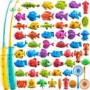 TEMI Fishing Toy Game for Kids, 51 Fish Bath Playset for Toddlers | Toy Magnetic Rod and Fishing Net, Outdoor Water Toys for kids Age 3-5, Party and Holiday Gift for Boy and Girl