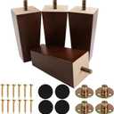 6 Inch Mid-Century Modern Wood Furniture Legs, 4 Pack - Square Brown Couch Legs Replacement Legs for Sofa, Armchair,Table, Dresser, Cabinet, Bed, Chair, Bench, Nightstand and Ottoman