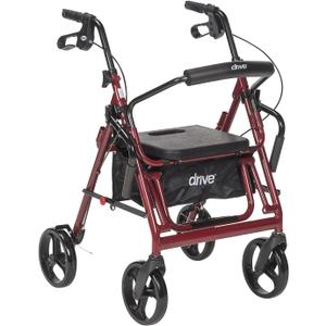 Drive Medical 795BU Duet Folding Transport Wheelchair and Rollator Walker, Burgundy