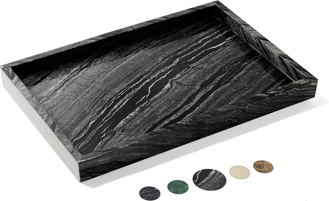 YMXYJM Natural Marble Tray for Bathroom, Genuine Ancient Wood Grain Marble Vanity Tray, Luxury Stone Trays for Dresser, Home Decor, Kitchen, NonResin/NonCeramic, 12"x 8", Ancient Wood Grain