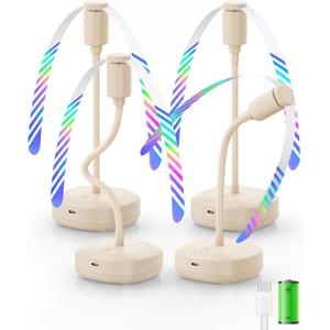 Edvision 4 Pack Food Table Fan, 2000mAh USB Powered Rechargeable Food Fan, Portable Fan with Flexible Goose-Neck and Soft Blades for BBQ, Patio, Party (Beige)