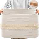 danpinera 108L Large Basket for Living Room, Boho Decorative Basket Organizing with Handles, Cotton Rope Storage for Toys, Pillows, Clothes, 25’’*16’’*16’’ White