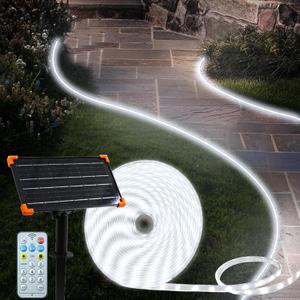 50Ft Solar LED Strip Lights Outdoor, 540 LED Long Strip Lights IP68 Fully Waterproof Acrylic Tape with Remote Self-adhesive, Cuttable Auto ON/OFF Rope Lights for Patio Pool Camping Decor (Cool White)