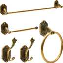 Zonon 5 Pieces Antique Brass Bathroom Hardware Accessories Set Vintage Towel Rack Toilet Paper Holder Towel Ring Robe Hook Wall Mounted for Bathroom Toilet Kitchen (Modern)