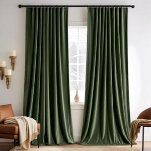MIULEE Olive Green Velvet Curtains 102 inches 2 Panels - Pinch Pleated Luxury Room Darkening Curtains for Bedroom Living Room Thermal Insulated Super Soft Window Drapes Rod Pocket, W52 x L102 inch
