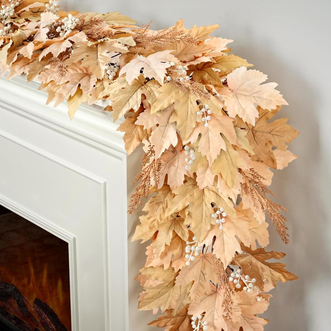 Fall Decorations for Home - 6Ft Artificial Berry Cypress Leaves Garlands - Autumn Garland Centerpieces for Harvest Halloween Thanksgiving Fireplace Mantle Table Porch Indoor Decor