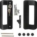 Sliding Door Handle Set 5-5/8 Inch Hole spacing, Full Replacement Patio Sliding Door Handle Set with Mortise Lock & Key, Front and Back Side Replacement Handle Lock Set -Black