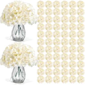 Auihiay 104 PCS Silk Hydrangea Artificial Flowers, Artificial Hydrangea Flowers with Stems, Fake Hydrangea Flowers For Decoration, Wedding Centerpieces, Arch, Background Decoration, Garden (Champagne)