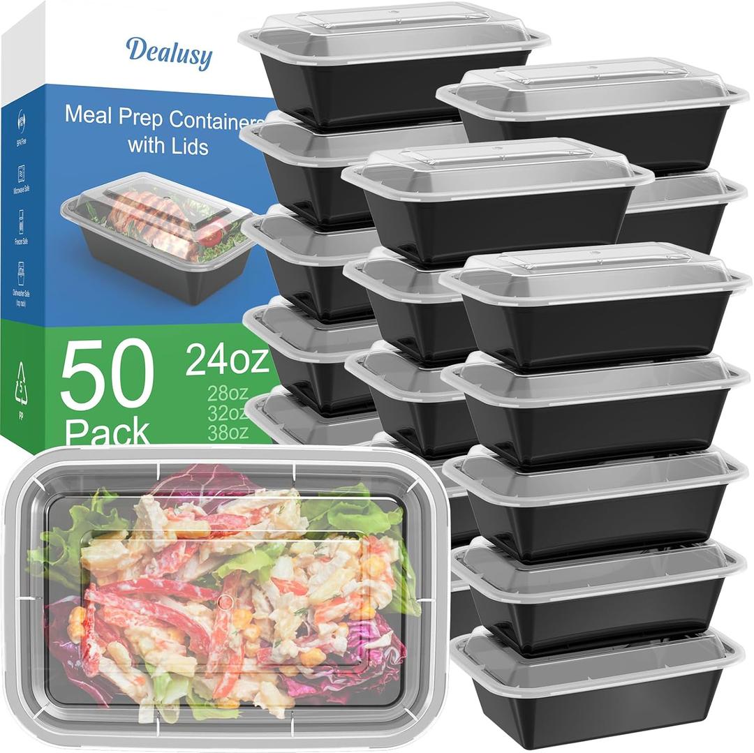 50 Pack (100-Piece) 24 oz Meal Prep Containers Reusable with Lids, Sturdy Leakproof & Food Safe, Microwave, Freezer, Dishwasher Safe Prep Containers, To Go Take Out Plastic Food Storage 50 Pack (100-Piece) 24 oz Meal Prep Containers Reusable with Lids, Sturdy Leakproof & Food Safe, Microwave, Freezer, Dishwasher Safe Prep Containers, To Go Take Out Plastic Food Storage