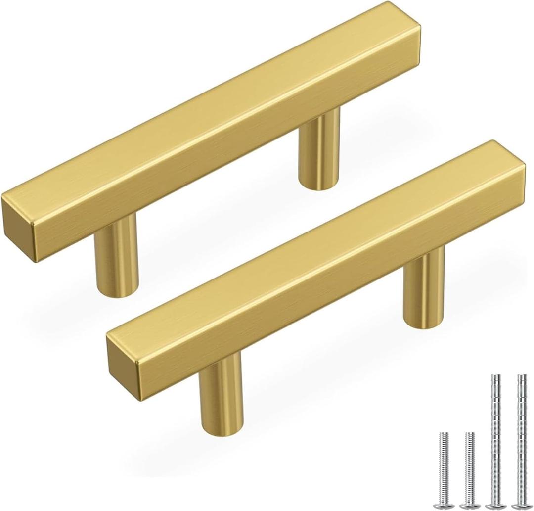 Haidms 20 Pack 2-1/2in Gold Cabinet Handles Brushed Brass Drawer Pulls Square Bar Hardware Pull for Kitchen Cupboard Dresser