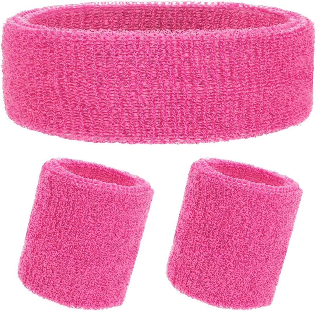 Yolev 3Pieces Sweatband Set, Sports Headband and Wristbands, Set of 1 Headband and 2 Wristbands, for Athletic Men and Women, Black and Neon Green, One Size(Light Green)