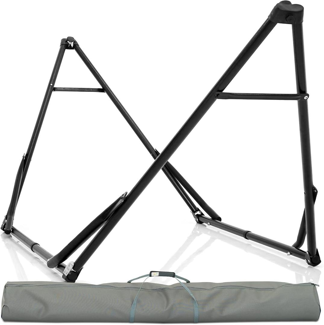 Tranquillo Unity Adjustable Hammock Stand, 800 lbs Capacity Steel Double Hammock Stand for 2 Persons, Premium Pre-Assembled Stand for Indoor Outdoor, Frame Black
