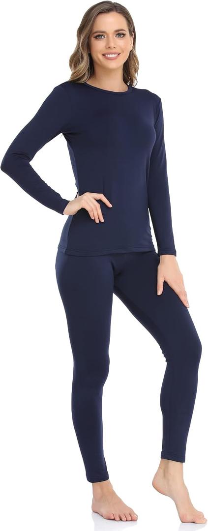 WEERTI Thermal Underwear for Women Long Johns with Fleece Lined Base Layer Women Cold Weather Top Bottom (Small, Navy)