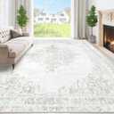 Area Rug 8x10 Washable Rugs: Large Living Room Rug Vintage Medallion Rugs Low Pile Distressed Indoor Retro Carpet for Bedroom Kitchen Dining Room Home Office (Grey, 8' x 10')
