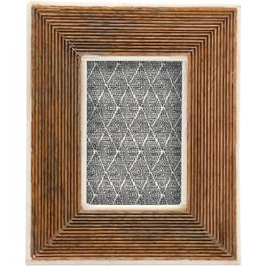 Creative Co-Op Hand-Carved Mango Wood Photo Frame with Bone Border & Ribbed Pattern, Natural (Holds 2" x 3" Photo)