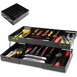 2 Tier Extra Large and High Drawer Organizer, Expandable Smart Drawer Organizer, Desk Organizer for Hardware Tools, Makeup, Jewelry (BLACK)