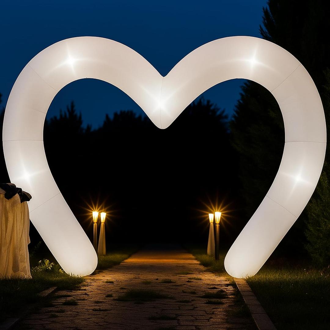 Shappy 9 ft Wedding Inflatables Outdoor Decorations Heart Blow up Inflatable Archway with Build in LEDs for Indoor Outdoor Lawn Yard Garden (White)