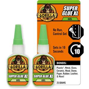 Gorilla Super Glue Gel XL, Clear Glue, 25 Gram (Pack of 2) - All Purpose and Fast Setting for Projects and Repairs
