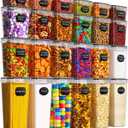 Airtight Food Storage Containers with Lids, 24 PCS Kitchen and Pantry Organization Canisters, BPA-Free, PVC-Free, Food-grade Plastic Leak-proof Jars for Cereal, Flour, Sugar, Extra 24 Labels & Marker, Multiple Sizes
