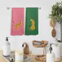 Hot Pink Green Preppy Leopard Kitchen Towels and Dishcloths Set of 2, Girls Bathroom Decor Cheetah Hand Towels, Modern Art Drying Cloth Hand Towels for Dorm Bathroom Kitchen Decor, 1624 Inches