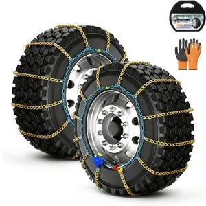 AutoFixing Snow Chains - Tire chains for cars, trucks, and SUVs, with quick 1-minute installation. Titanium-enhanced high-carbon manganese steel for outstanding wear resistance.Set of 2(HLN130)