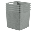 Curver Set of 4 Jute Large Cube Decorative Plastic Organization and Storage Baskets, Perfect Bins for Home Office, Closet Shelves, Kitchen Pantry and All Bedroom Essentials, Grey