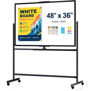 48" X 36" Large Rolling Whiteboard, 360Rotation Magneitic White Board with Stand, Double Sides Whiteboard Easel on Wheels, Big Dry Erase Board for Office, School, Home