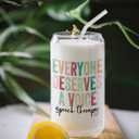 Speech Therapy Mental Health Gifts Glass Cup,Everyone Deserves A Voice Glass Cup With Lids And Straws 14oz, Slp Speech Pathologist Inspirational Counseling Gifts